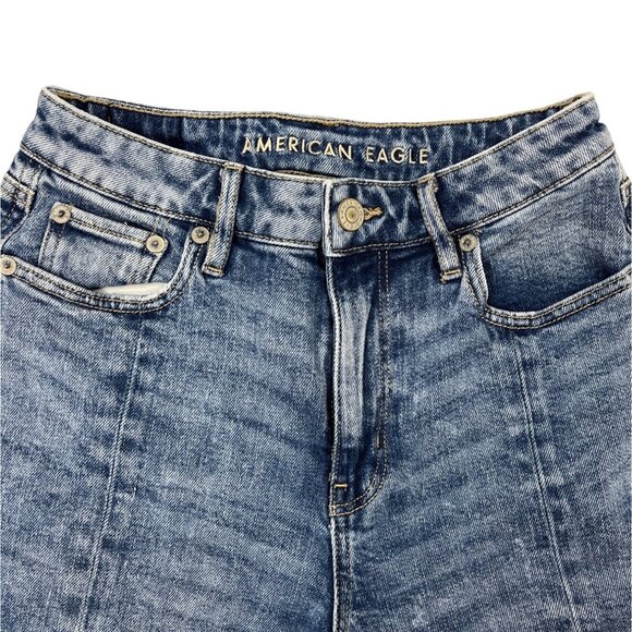 American Eagle Wide Leg Stretch Denim Jeans Womens Medium Wash Size 0 - Picture 3 of 8